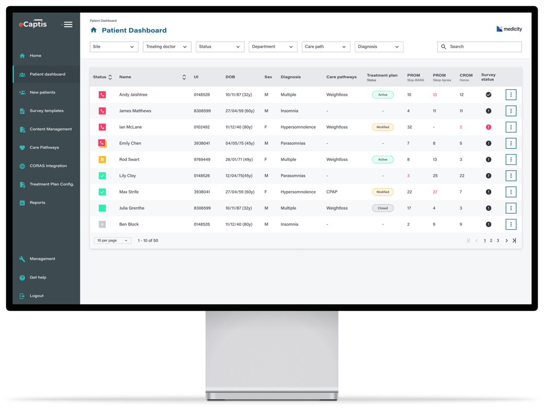 eCaptis mockup - Desktop - Patient dashboard